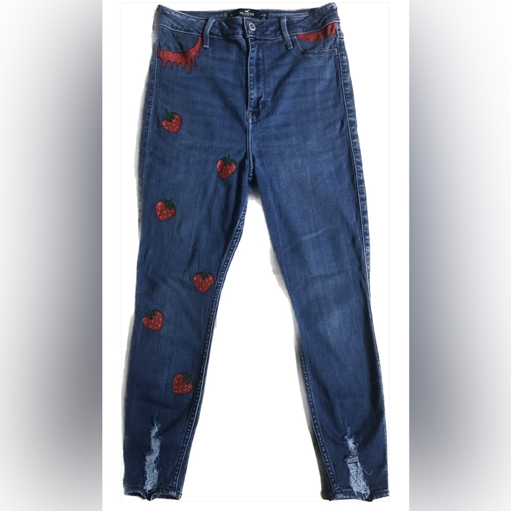 Custom hand painted recycled Jean strawberry Hollister